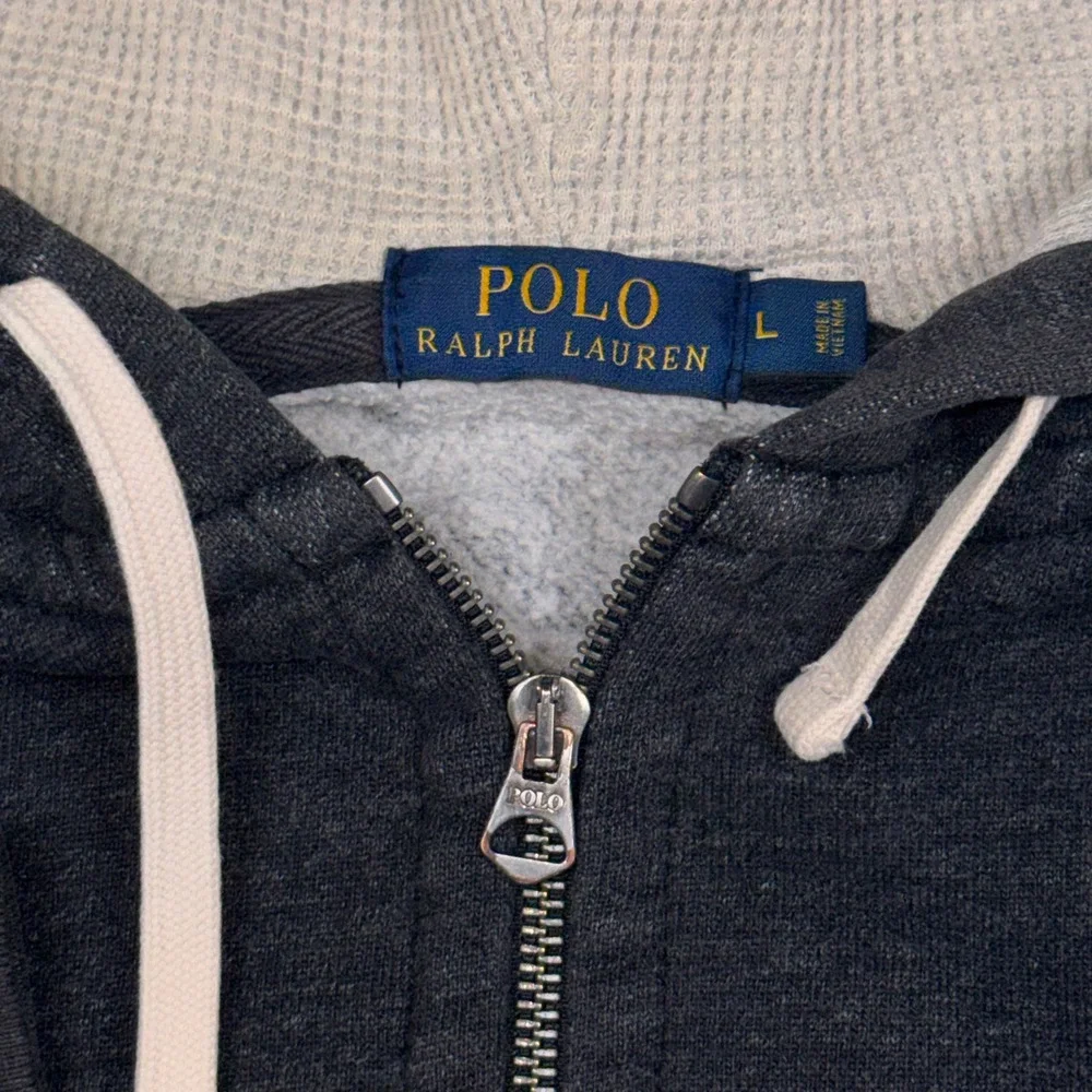 Polo Ralph Lauren Hoodie Mens L Gray Full Zip Heathered Thermal Lined Pony Logo